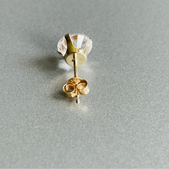 14k Gold Cubic Zirconia 6mm Single Stud Unisex Earring JACMEL MAURITIUS …